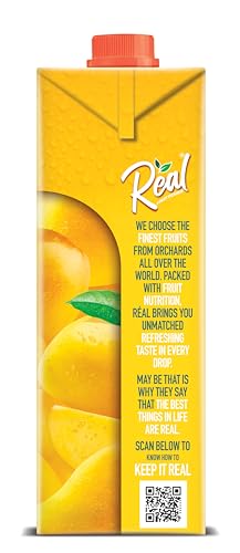 Image of Real Alphonso Mango Fruit Juice - 2L (1L x 2) | Rich in Vitamin C | No Added Preservatives | No Artificial Flavours | Goodness of Best Fruits | Tasty, Refreshing & Energising