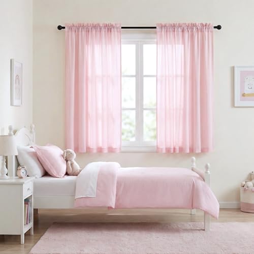 NICETOWN Pink Privacy Sheer Curtains 63 Inches Long That Let