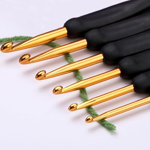 Image of VIRADHAM Crochet Hooks Set of 9 - Aluminum Crochet Needles with Soft Rubber Handles And Stitch Markers - Ergonomic Kit for Arthritic Hands - Comfortable Grip Yarn Craft Tools for All Skill Levels (9 BLACK GOLD)
