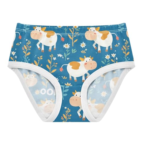 Wusikd Cute Cartoon Cow Girls' Underwear Cotton Yellow Flower Girls Briefs Soft Toddler Underwear 2T