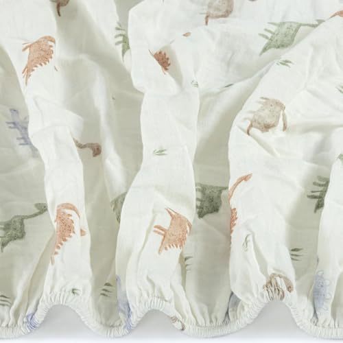 Image of Dreamology Cotton Crib Sheets for Boys and Girls, Soft, Breathable 1-Pack | 100% Cotton Muslin Crib Sheets Fitted for Standard Cribs and Toddler Beds 28x52 Crib Sheet | Dino