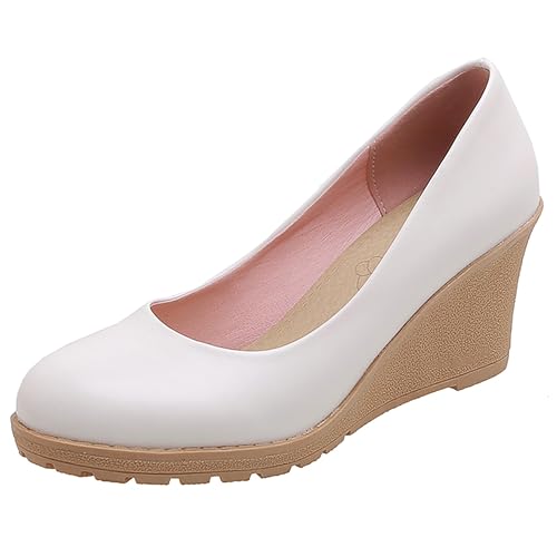 Lroey Reoly Escarpins Femme Compensées Bout Rond Daily Chaussures Dp1024 Blanc Taille 38 EU