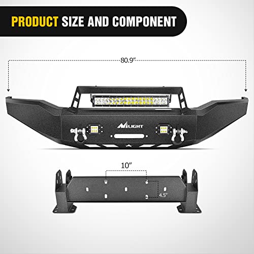 Image of Nilight Front Winch Bumper for 2007-2013 Toyota Tundra w /LED Light Bar, Pod lights & D ring Shackles, Heavy Duty Off-Road Full Width Steel Bumper, Winch Plate Ready Bull Bar, Black