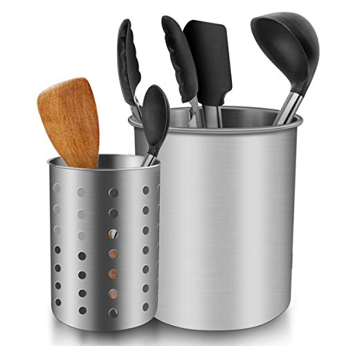 Utensil Holder for Countertop ENLOY Stainless Steel Rust Proof Kitchen Utensils Holder Organizer for Forks Spoons Knives Kitchenware Dishwasher Safe Set of 2