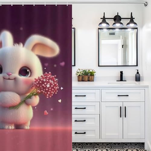 Rideau de baignoire polyester 140x183 cm avec rideau de douche lapin lavable - 5