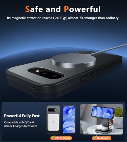 Image of FNTCASE for Google Pixel 9a Case: [Compatible with Magsafe] Translucent Matte Magnetic Phone Cover - Military Grade Drop Protection - Shockproof Protective Cases for Pixel 9A (Black)