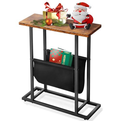 MULISOFTSide Table for Small Spaces, End Table with Magazine Holder, Narrow Side Table for Living Room, Small Table with Metal Frame, Small Bedside Tables for Bedroom, Slim Couch Side Table