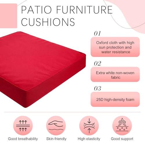 DoubleFill 1 Pcs Outdoor Ottoman Cushion 23\"x19\"x3\" Waterproof Fade Resistant Outdoor Footstools Cushion Removable Patio Ottoman Cushions with Adjustable Fixing Strap for Stool (Red) - Thumbnail 7