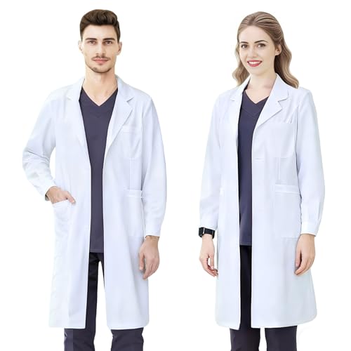 FAHAKO Womens & Mens White Cotton Lab Coat M