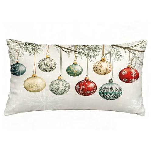 Funda Cojin 35x50 cm Juego de 1 Funda Almohada Navidad, Lino Cojines para Sofa Impresión de Doble Cara Rectangular Cojines Decorativos con Cremallera Invisible, Cama Home Decoration (Árbol) T9-600