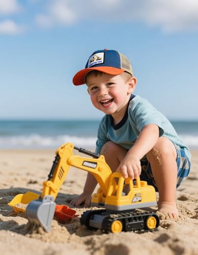 Boys Excavator Trucker Hat, Toddler Snapback Mesh Baseball Caps for Kids Ages 2-62
