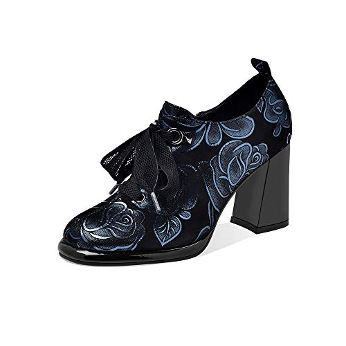 TinaCus Women's Handmade Printed Suede Leather Platform Round Toe Lace Up Side Zip High Chunky Heel Pumps