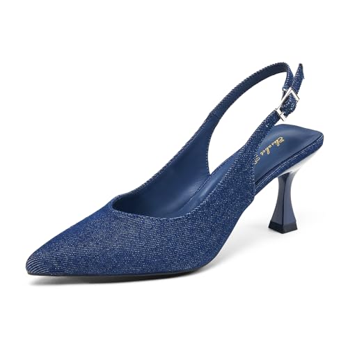 Image of Elisabet Tang Women's Kitten Heel Slingback Low Pumps 3 Inches Stiletto Pointed Closed Toe Elegant Dressy Bridal Wedding Party Shoes