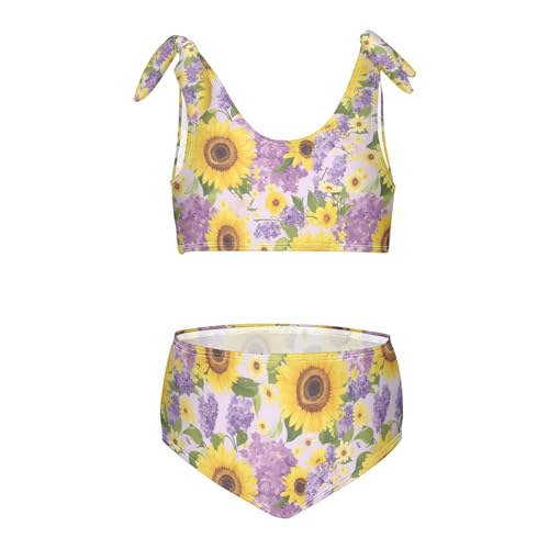 Wusikd Sunflowers Lilac Girls Swimsuits Two Piece Flower Swimwear Bikini Set for for Girls Size 3T