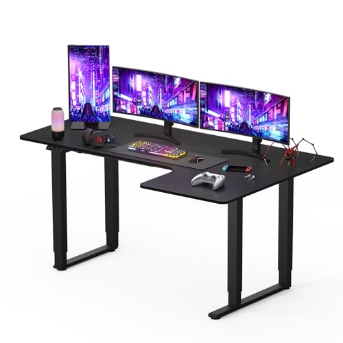 FLEXISPOT Electric Standing Desk L Shape 4 Legs Dual Motors, Height Adjustable Sit Stand Home Office Workstation with Memory Smart Panel, Splice Board, QS2 180 * 110cm Black
