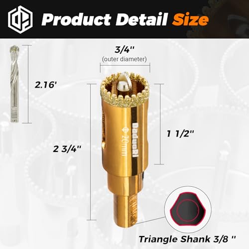 Image of 3 /4 inch Serrated Diamond Hole Saw with 2Pcs Removable Pilot Bits, Easy-Align for Precise Drilling in Porcelain Tile, Ceramic, Granite, Marble and Other Stones (3 /4 inch Tile Drill Bit)