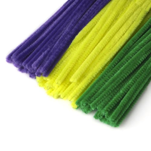 Image of 300Pc Set Tri Color Combo Pipe Cleaners Craft, Pipe Cleaners Chenille Stem Fuzzy Sticks Craft Supplies for flowers making, Home DIY (Purple, Dark Green & Yellow)