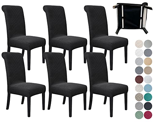 Springrico 6 Pack Dining Room Chair Covers With Seat Belt, Stretch Parsons Chair Slipcover Washable Kitchen Dining Chair Cover Removable Seat Protector Set Of 6, S1- Black #TOP20