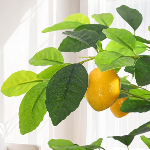 GarveeHome 5 FT Artificial Lemon Tree Indoor, Pre Potted Faux Lemon Tree with Realistic Fruit and Lifelike Leaves, Fake Lemom Plant with 50 Lights for Indoor Home Decor Office Living Room