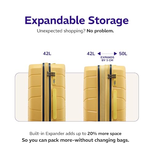 Image of Provogue Cascade Hard-Sided PP Trolley Bag Set of 2 | Expandable Space with 8 Wheels Trolley Bags for Travel | Lightweight with Combination Lock | 5 Year Warranty (Golden Yellow)