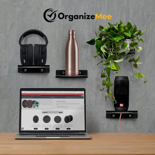 Image of OrganizeMee Metal Small wall mounted shelves,Bluetooth speaker stand,Wi-Fi camera corner floating shelf for living room & bedroom,home decor items plant pot mounting racks [15.5 X12.5Cm] Qty 1 (Black)