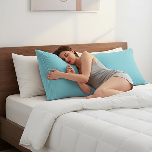 Image of Elegant Comfort Luxury Ultra-Soft 1-Piece Body Pillowcase - 1500 Premium Hotel Quality Microfiber Double Brushed - Wrinkle Resistant, Body Pillowcase Size, Aqua Blue
