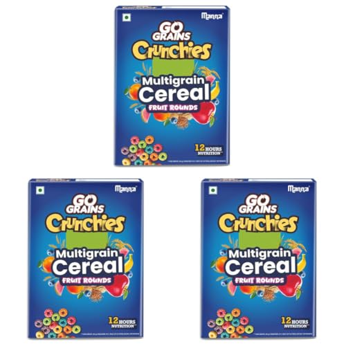 Image of Manna Fruit Rounds Multigrain Breakfast Cereal for Kids. No Maida, Made with 9 Grains. Fortified Cereal with 50% RDA of 23 Essential Vitamins and Minerals in every bowl. 250g (Pack of 3)