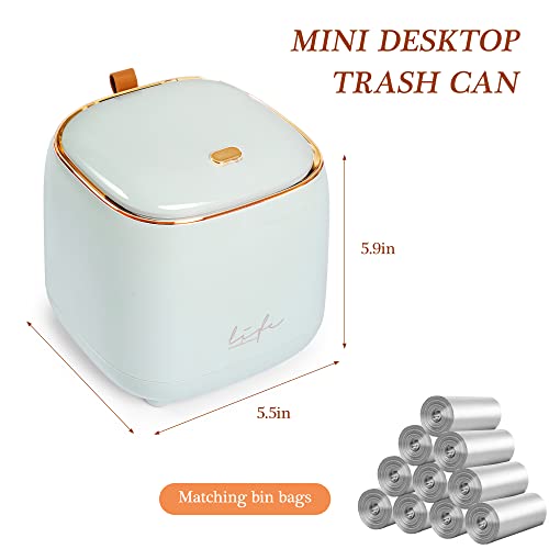 Mini caneca de basura de encimera con tapa presionable azul miniatura 4