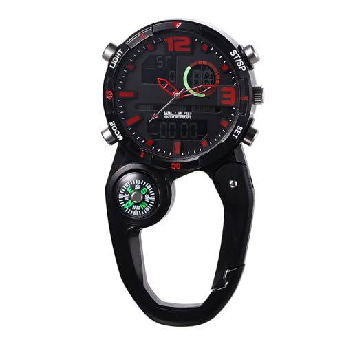 JewelryWe Montre Mousqueton Analogique à Quartz pour Homme - Porte Clé avec Aiguilles Luminescent et Lumière 1ATM Etanche, Infirmière Porte Clef pour Sac...