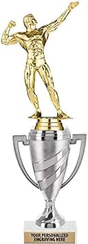 Crown Awards Bodybuilding Trophy, 11" Silver Cup Male Bodybuilder Trophies Includes Free Engraving Prime