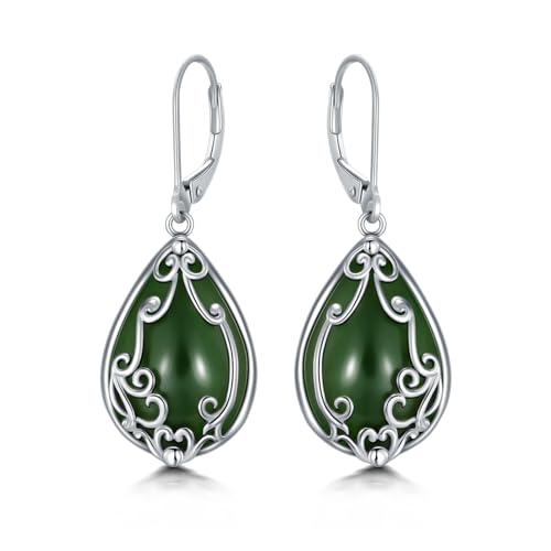 Boucles d'oreilles en jade femme HPQQ argent sterling plaqué or 14k bijoux porte-bonheur