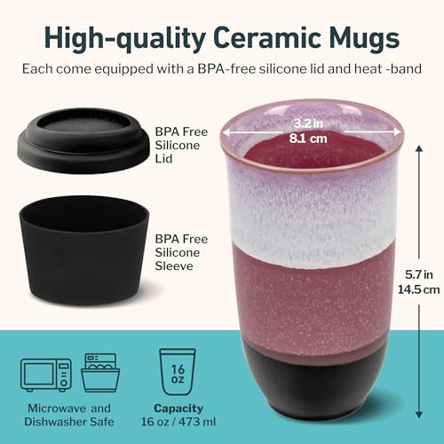 Image of NOVA CERAMICS Coffee Travel Mug - Reusable Coffee Cup - Microwave & Dishwasher Safe Coffee Green Tumbler - Gifts For Women Men Him Her - 16oz - Eclipse