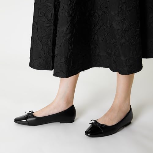 Image of Trary Slingback Flats for Women, Black Dressy Comfortable Round Square Toe Shoes, Work Office Casual Ankle Strap Dress Flats