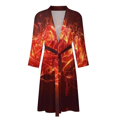 Burning Red Rose Funny Men's Robe Soft Lightweight Bathrobe Long-sleeve Spa Robes4