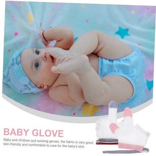 FRCOLOR Thumb Sucking Stop Gloves for Infants 2 Pairs of Breathable Finger Protective Gloves for Preventing Finger Sucking and Nail Biting Soft Food-Grade Silicone3