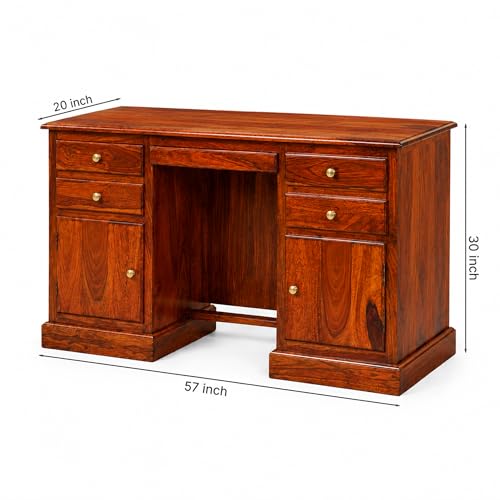Image of SONA ART & CRAFTS Carmel Solid Sheesham Wood Study Table for Students Big Size with 4 Drawers & 2 Doors Wooden Study Desk Table Office Table for Work from Home Office Desk (Natural Honey Finish)