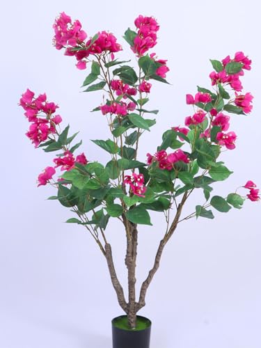 Image of ARICK DECOR 3.6Ft Artificial Bougainvillea Flowers Tree in Pot, 3.6ft Realistic Faux Pink Silk Flower Plant, Peacock Shaped Decor for Home, Office & Balcony
