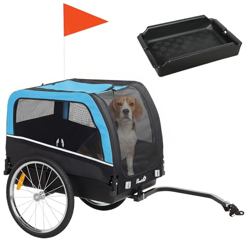 PawHut Dog Bike Trailer Pet Cart Bicycle Carrier with 20 Air Tires Quick-Release Wheels Reflectors Flag Dog Cart for Bicycle for Small and Medium Breeds Supports up to 44 lbs Blue
