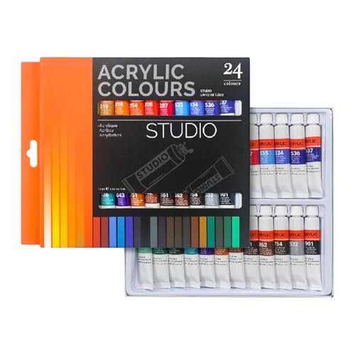 Pintura acrílica, pintura acrílica de 24 colores, suministros de arte a prueba de agua para niños principiantes, tela de cerámica, de madera, fácil aplicación