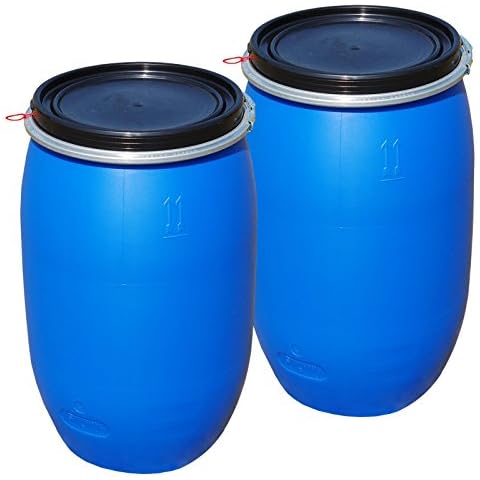 Lote de 2 barriles de polietileno, azul, calidad alimentaria con tapa 120 L (2x22120) Cover