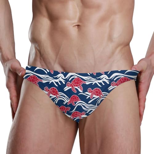 Sea Turtle Red Swim Briefs for Men Swimsuit Bikini Swimwear S B04036704