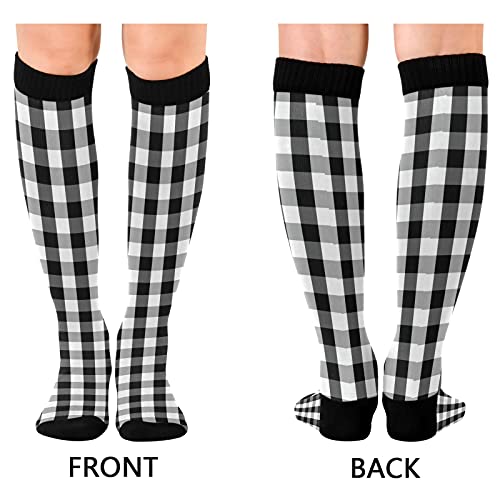 Xigua White Black Buffalo Plaid Compression Socks For Men & Women Running Stockings Knee High Socks For Gardening,Running,Cycling,Travel And Climbing,1 Pair #TOP1