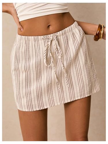 GORGLITTER Women's Striped Mini Drawstring Skirt Tie Front Coquette Skirts with Pockets4