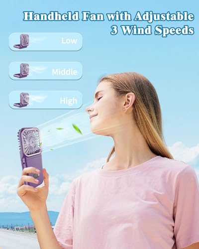 Portable Fan Rechargeable,Personal Fan Handheld Fan,180°Foldable Cooling Fan Mini Desk Fans Small Quiet Table Fan,Battery Operated Fan USB Small Fans as Lash Fan/Eyelash Fan for Womens Girls