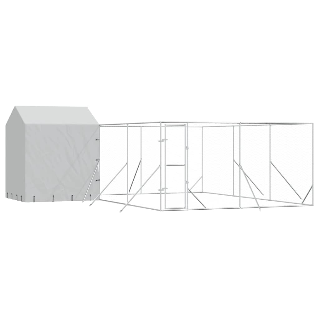 Zewnętrzny buda dla psów z dachem, 6 x 6 x 2,5 m, ocynkowana stal, wytrzymały kojec dla szczeniaków i zwierząt domowych, srebrny