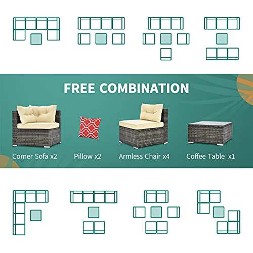 Yitahome 7 Pieces Patio Furniture Set,All-Weather Rattan Patio Conversation Set,Outdoor Sectional Sofa Pe Rattan Wicker Outside Couch With Table And Cushions For Porch Lawn Garden Backyard (Beige) #TOP5