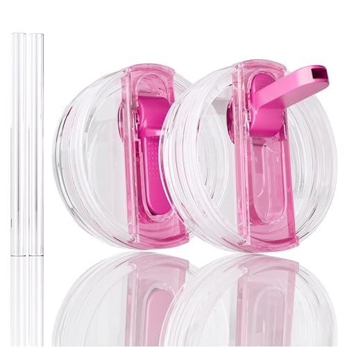 CeleVista 2 Pack 40 oz Flip Straw Lid for STANLEY Quencher ProTour and H2.0 FlowState Tumbler(Only for STANLEY Tumbler) Leakproof Lid No Spill & Easy to Use Reusable Cover (Passion Pink)