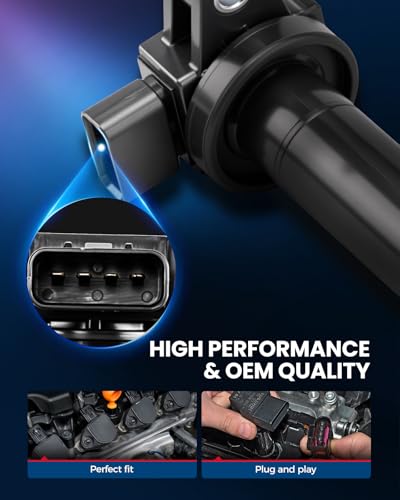Image of KAX 4 Ignition Coils & 4 Spark Plugs Set for Tacoma 2000-2004 2.4L 2.7L | (w /Magnetic Swivel Spark Plug Socket) Fits Toyota 4Runner 2000 2.7L, Replaces UF323