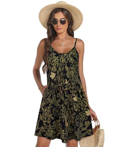 Image of elescat Womens Summer Dresses Spaghetti Strap V Neck Casual Sleeveless Sundress Beach Cover Ups with Pockets 2026