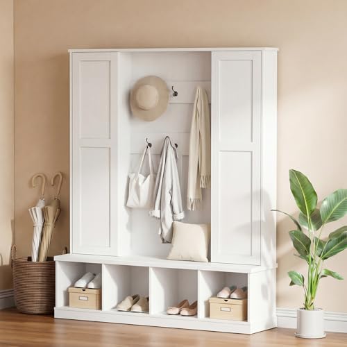 HAUSPROFI Garderobe Set Flur Garderoben Komplettprogramme mit Schuhschrank Sitzbank Wandgarderobe mit Ablage Schlafzimmer Garderobenset Flurmöbel Garderobe Set Weiß (100×40×170 cm-2)